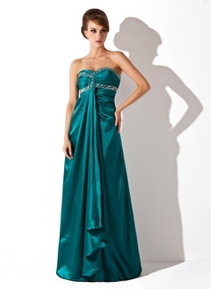 Robe de Bal de Promo Empire Cœur Longeur au sol Charmeuse Robe de Bal de Promo avec Ondulé Brodé (018002676)