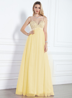 Avondjurken Keizer Sweetheart Vloerlengte Satin Tule Avondjurk met Kraal Lovertjes (017013091)