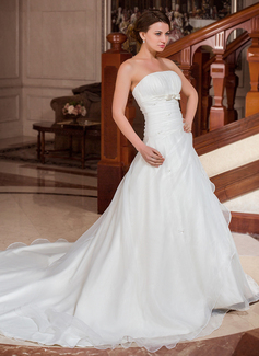 Robe de Mariée bal Sans bretelles Traîne Cathedral Organza Satin Robe de Mariée avec Ondulé Perlé (002001262) Robe de Mariée bal Sans bretelles Traîne Cathedral Organza Satin Robe de Mariée avec Ondulé Perlé (002001262)