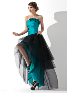Robe de Bal de Promo Ligne-A/Princesse Sans bretelles Assymetrique Taffetas Tulle Robe de Bal de Promo avec Ondulé Fleurs (018020955) Robe de Bal de Promo Ligne-A/Princesse Sans bretelles Assymetrique Taffetas Tulle Robe de Bal de Promo avec Ondulé Fleurs (018020955)