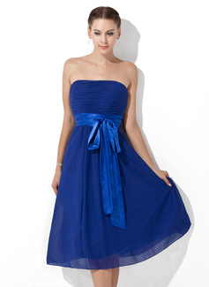 Cheap Bridesmaid Dresses Empire Strapless Tea-Length Chiffon Charmeuse Bridesmaid Dress With Ruffle Sash (007000839) Cheap Bridesmaid Dresses Empire Strapless Tea-Length Chiffon Charmeuse Bridesmaid Dress With Ruffle Sash (007000839)