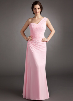 Robe de Bal de Promo Gaine Une epaule Longeur au sol Mousseline Robe de Bal de Promo avec Ondulé Brodé Pailleté (018004997)