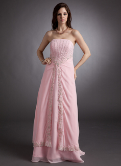 Robe de Bal de Promo Ligne-A/Princesse Sans bretelles Longeur au sol Mousseline Robe de Bal de Promo avec Ondulé Brodé (018002524)
