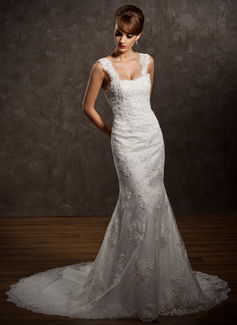 Robe de Mariée Sirene Cœur Traîne Chapelle Satin Tulle Robe de Mariée avec Dentelle Perlé (002011449)