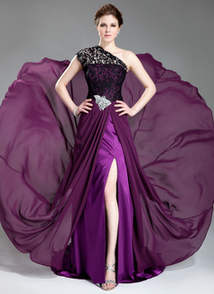 Avondjurken A-Lijn/Prinses Een-Schouder Lange Sleep Chiffon Kant Avondjurken met Kraal (017019739) Avondjurken A-Lijn/Prinses Een-Schouder Lange Sleep Chiffon Kant Avondjurken met Kraal (017019739)