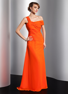 Avondjurken A-Lijn/Prinses Open-Schouder Korte Sleep Chiffon Avondjurk met Roes (017014819)