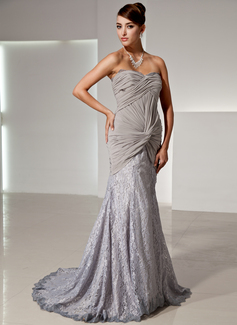 Avondjurken Zeemeermin Sweetheart Korte Sleep Chiffon Kant Avondjurken met Roes (017014446)