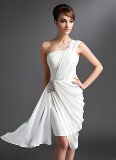 Speciale Gelegenheids Jurken Nauwaansluitend Een-Schouder A-Symmetrisch Chiffon Cocktailjurk met Roes Kraal (016024431)