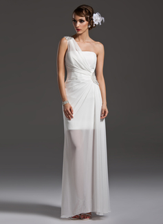 Robe de Bal de Promo Gaine Une epaule Longeur au sol Mousseline Robe de Bal de Promo avec Ondulé Brodé (018004790)
