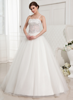 Robe de Mariée bal Cœur Longeur au sol Satin Tulle Robe de Mariée avec Dentelle Perlé (002000409)
