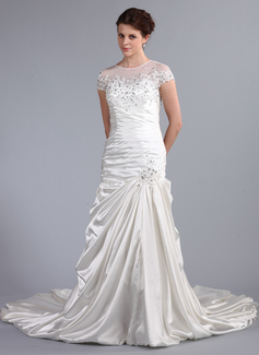 Robe de Mariée Sirene Col rond Traîne Cathedral Satin Tulle Robe de Mariée avec Ondulé lacet Perlé Sequins (002025338) Robe de Mariée Sirene Col rond Traîne Cathedral Satin Tulle Robe de Mariée avec Ondulé lacet Perlé Sequins (002025338)