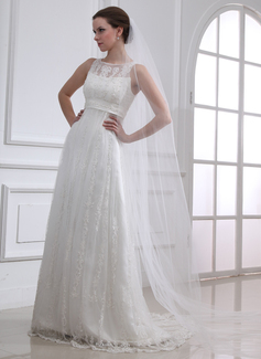 Robe de Mariée Ligne-A/Princesse Col rond Traine longue Satin Tulle Robe de Mariée avec Dentelle Perlé (002004543) Robe de Mariée Ligne-A/Princesse Col rond Traine longue Satin Tulle Robe de Mariée avec Dentelle Perlé (002004543)