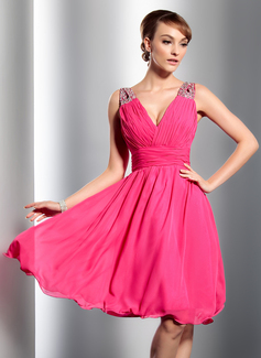 Cheap Homecoming Dresses A-Line/Princess V-neck Knee-Length Chiffon Homecoming Dress With Ruffle Beading Sequins (022014793) Cheap Homecoming Dresses A-Line/Princess V-neck Knee-Length Chiffon Homecoming Dress With Ruffle Beading Sequins (022014793)