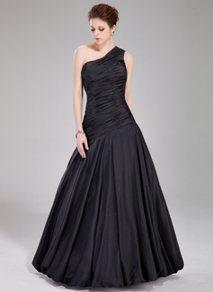Robe de Bal de Promo Sirene Une epaule Longeur au sol Taffetas Robe de Bal de Promo avec Ondulé (018022534)