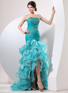 Cheap Prom Dresses Mermaid Sweetheart Sweep Train Organza Prom Dress With Ruffle Beading (018014058)
