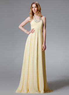 Aftenkjoler A-linje Grime Halsudskæring Gulvlang Chiffon Aftenkjoler med Flæsekanter Perlebesat (017004459) Aftenkjoler A-linje Grime Halsudskæring Gulvlang Chiffon Aftenkjoler med Flæsekanter Perlebesat (017004459)