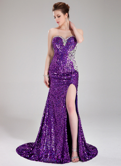 Robe de Bal de Promo Gaine Cœur Traine courte Pailleté Robe de Bal de Promo avec Brodé (018024364)