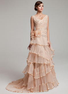 Robe de Mariée Ligne-A/Princesse Col V Traine longue Organza Robe de Mariée avec Ondulé Dentelle Perlé Fleurs (002017527) Robe de Mariée Ligne-A/Princesse Col V Traine longue Organza Robe de Mariée avec Ondulé Dentelle Perlé Fleurs (002017527)