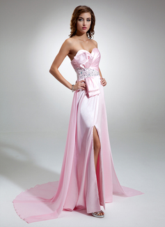 Robe de Bal de Promo Ligne-A/Princesse Cœur Traîne Watteau Mousseline Charmeuse Robe de Bal de Promo avec Ondulé Brodé Pailleté (018004888)