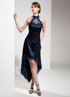 Holiday Dresses A-Line/Princess Halter Asymmetrical Tulle Charmeuse Cocktail Dress With Lace (016008531) Holiday Dresses A-Line/Princess Halter Asymmetrical Tulle Charmeuse Cocktail Dress With Lace (016008531)
