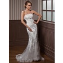 Zeemeermin Strapless Lange Sleep Tule Satijnzijde Bruidsjurk met Roes Kant Kristal Bloemen Pin (002012589) Zeemeermin Strapless Lange Sleep Tule Satijnzijde Bruidsjurk met Roes Kant Kristal Bloemen Pin (002012589)