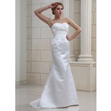 Sirene Cœur Traine longue Satin Robe de Mariée avec Ondulé Perlé (002011680)