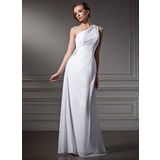 Coupe droite Une epaule Traine longue Mousseline Robe de Mariée avec Ondulé Perlé (002011746)
