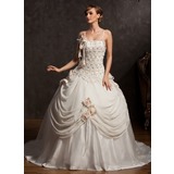 bal Traîne Chapelle Mousseline Satin Tulle Robe de Mariée avec Dentelle Perlé Fleurs (002015173)