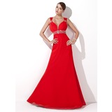 A-Lijn/Prinses Sweetheart Vloerlengte Chiffon Avondjurk met Roes Kraal Lovertjes (017004434)
