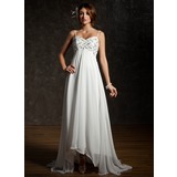 Empire Cœur Assymetrique Mousseline Robe de Mariée avec Ondulé Dentelle Perlé Sequins (002001659)