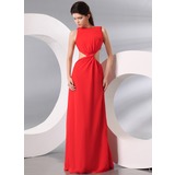 A-Lijn/Prinses Ronde Hals Vloerlengte Chiffon Avondjurken met Roes (017014000)