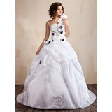bal Une epaule Traine courte Taffetas Robe de Mariée avec Ondulé Dentelle Perlé Fleurs Sequins (002001432)