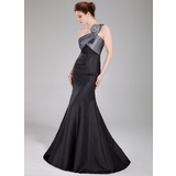 Sirene Une epaule Longeur au sol Taffetas Robe de Bal de Promo avec Ondulé Brodé (018005107)