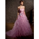 bal Cœur Traine longue Taffetas Tulle Robe de Mariée avec Ondulé Fleurs (002011428)
