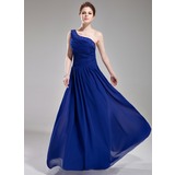A-Lijn/Prinses Een-Schouder Vloerlengte Chiffon Avondjurken met Roes Kraal (017004376)