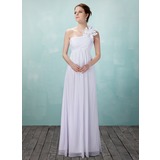 Empire Une epaule Longeur au sol Mousseline Robe de Mariée avec Ondulé Fleurs (002004475)
