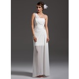 Gaine Une epaule Longeur au sol Mousseline Robe de Bal de Promo avec Ondulé Brodé (018004790)