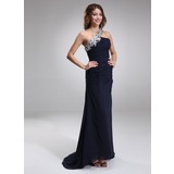 Nauwaansluitend Lange Sleep Chiffon Avondjurken met Kant Kraal (017016875)