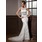 Sirene Col rond Traine courte Organza Satin Robe de Mariée avec Ondulé Dentelle Perlé (002011599)