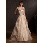 Ligne-A/Princesse Longeur au sol Taffetas Organza Robe de Bal de Promo avec Ondulé Bretelle Appliques (018015055)
