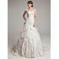 bal Traine courte Tulle Charmeuse Dentelle Robe de Mariée avec Ondulé Perlé (002017566)