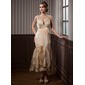 Coupe droite Col V Longueur cheville Organza Satin Dentelle Robe de Mariée avec Echarpes Perlé Fleurs (002011719) Coupe droite Col V Longueur cheville Organza Satin Dentelle Robe de Mariée avec Echarpes Perlé Fleurs (002011719)