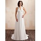 Empire Col V Traîne Watteau Mousseline Robe de Mariée avec Ondulé (002012664)