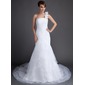 Ligne-A/Princesse Une epaule Traîne Chapelle Organza Robe de Mariée avec Ondulé Fleurs (002015802)