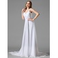 Ligne-A/Princesse Cœur Traîne Chapelle Mousseline Robe de Mariée avec Ondulé Dentelle Perlé (002004113)