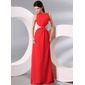 A-Lijn/Prinses Ronde Hals Vloerlengte Chiffon Avondjurken met Roes (017014000)
