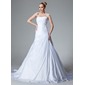 Ligne-A/Princesse Cœur Traine courte Taffetas Robe de Mariée avec Ondulé Dentelle Perlé (002000827)