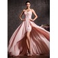 Ligne-A/Princesse Cœur Assymetrique Mousseline Robe de Bal de Promo avec Ondulé Brodé (018020814)