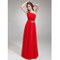 A-Lijn/Prinses Een-Schouder Vloerlengte Chiffon Avondjurk met Roes Kraal (017018785)