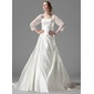 Ligne-A/Princesse Encolure carrée Traîne Chapelle Satin Tulle Robe de Mariée avec Ondulé Dentelle Perlé (002000497) Ligne-A/Princesse Encolure carrée Traîne Chapelle Satin Tulle Robe de Mariée avec Ondulé Dentelle Perlé (002000497)